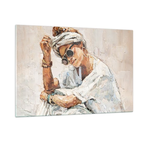 Obraz na szkle - Portret w pełnym słońcu - 120x80cm - Portret Boho Olejny - Nowoczesny szklany obraz na ścianę do salonu do sypialni ARTTOR ARTTOR