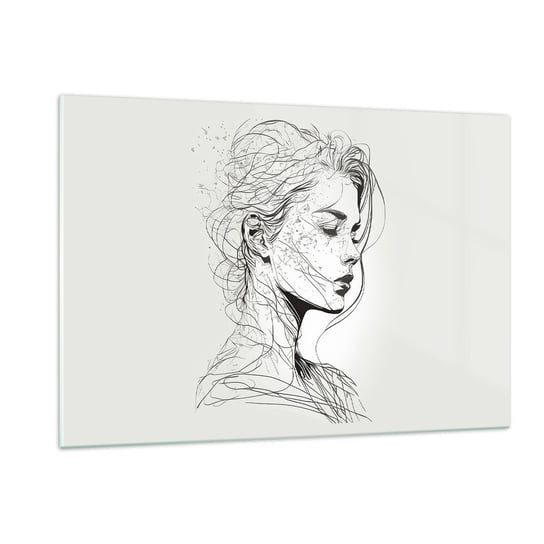 Obraz na szkle - Portret w zamyśleniu - 120x80cm - Kobieta Portret Kreska - Nowoczesny szklany obraz na ścianę do salonu do sypialni ARTTOR ARTTOR
