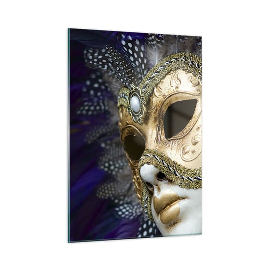 Obraz na szkle - Portret wenecki w złocie - 50x70cm - Maska Sztuka Wenecja - Nowoczesny szklany obraz do salonu do sypialni ARTTOR ARTTOR