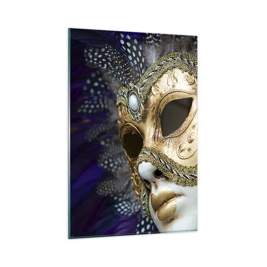 Obraz na szkle - Portret wenecki w złocie - 80x120cm - Maska Sztuka Wenecja - Nowoczesny szklany obraz na ścianę do salonu do sypialni ARTTOR ARTTOR
