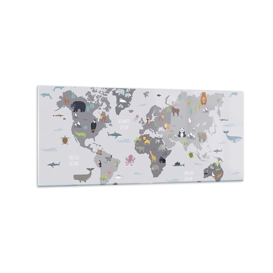 Obraz na szkle - Powiedz mi, skąd jesteś… - 120x50cm - Mapa Świata Zwierzęta Kontynenty - Nowoczesny szklany obraz na ścianę do salonu do sypialni ARTTOR ARTTOR