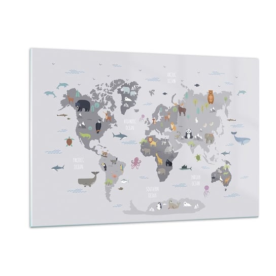 Obraz na szkle - Powiedz mi, skąd jesteś… - 120x80cm - Mapa Świata Zwierzęta Kontynenty - Nowoczesny szklany obraz na ścianę do salonu do sypialni ARTTOR ARTTOR