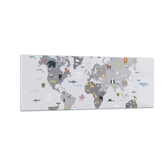 Obraz na szkle - Powiedz mi, skąd jesteś… - 140x50cm - Mapa Świata Zwierzęta Kontynenty - Nowoczesny szklany obraz do salonu do sypialni ARTTOR ARTTOR