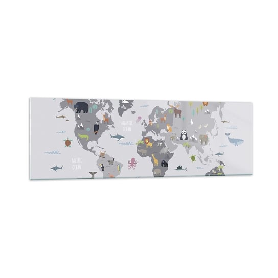 Obraz na szkle - Powiedz mi, skąd jesteś… - 160x50cm - Mapa Świata Zwierzęta Kontynenty - Nowoczesny foto szklany obraz do salonu do sypialni ARTTOR ARTTOR