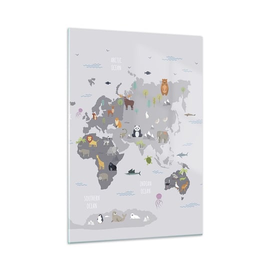 Obraz na szkle - Powiedz mi, skąd jesteś… - 50x70cm - Mapa Świata Zwierzęta Kontynenty - Nowoczesny szklany obraz do salonu do sypialni ARTTOR ARTTOR