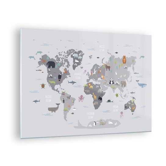 Obraz na szkle - Powiedz mi, skąd jesteś… - 70x50cm - Mapa Świata Zwierzęta Kontynenty - Nowoczesny szklany obraz do salonu do sypialni ARTTOR ARTTOR