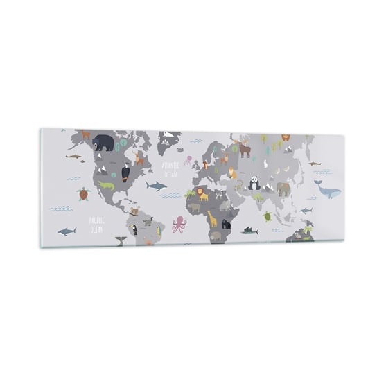 Obraz na szkle - Powiedz mi, skąd jesteś… - 90x30cm - Mapa Świata Zwierzęta Kontynenty - Nowoczesny szklany obraz do salonu do sypialni ARTTOR ARTTOR