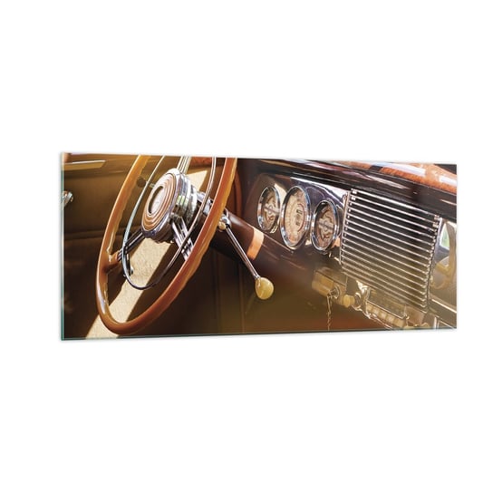 Obraz na szkle - Powiew luksusu z przeszłości - 100x40cm - Samochód Vintage Motoryzacja Deska Rozdzielcza - Nowoczesny foto szklany obraz do salonu do sypialni ARTTOR ARTTOR