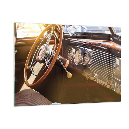 Obraz na szkle - Powiew luksusu z przeszłości - 120x80cm - Samochód Vintage Motoryzacja Deska Rozdzielcza - Nowoczesny szklany obraz na ścianę do salonu do sypialni ARTTOR ARTTOR