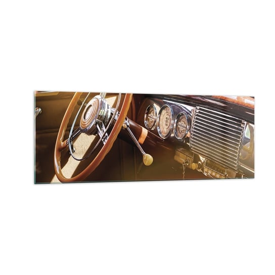 Obraz na szkle - Powiew luksusu z przeszłości - 140x50cm - Samochód Vintage Motoryzacja Deska Rozdzielcza - Nowoczesny szklany obraz do salonu do sypialni ARTTOR ARTTOR