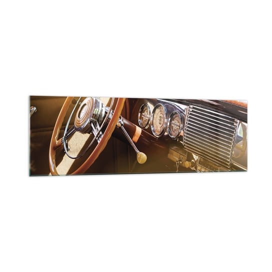 Obraz na szkle - Powiew luksusu z przeszłości - 160x50cm - Samochód Vintage Motoryzacja Deska Rozdzielcza - Nowoczesny foto szklany obraz do salonu do sypialni ARTTOR ARTTOR