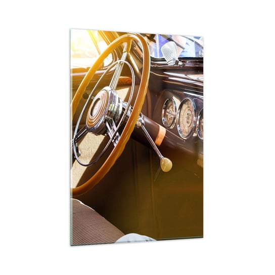 Obraz na szkle - Powiew luksusu z przeszłości - 80x120cm - Samochód Vintage Motoryzacja Deska Rozdzielcza - Nowoczesny szklany obraz na ścianę do salonu do sypialni ARTTOR ARTTOR