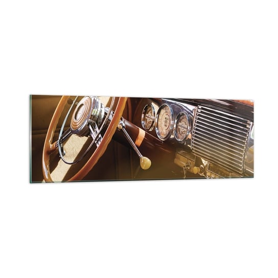 Obraz na szkle - Powiew luksusu z przeszłości - 90x30cm - Samochód Vintage Motoryzacja Deska Rozdzielcza - Nowoczesny szklany obraz do salonu do sypialni ARTTOR ARTTOR
