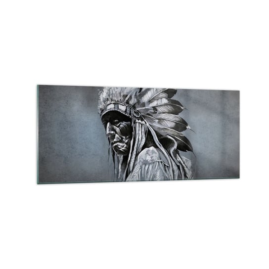 Obraz na szkle - Powrót do korzeni - 120x50cm - Indianin Pióropusz Mężczyzna - Nowoczesny szklany obraz na ścianę do salonu do sypialni ARTTOR ARTTOR