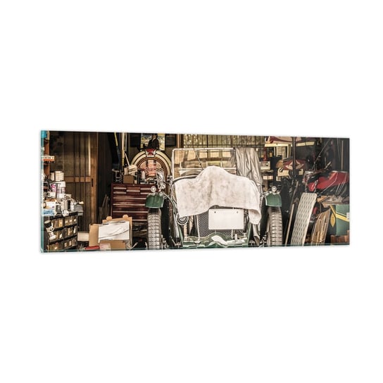 Obraz na szkle - Powrót do przeszłości - 90x30cm - Samochód Garaż Samochodowy Vintage - Nowoczesny szklany obraz do salonu do sypialni ARTTOR ARTTOR