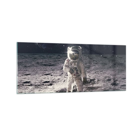 Obraz na szkle - Pozdrowienia z Księżyca - 100x40cm - Abstrakcja Człowiek Na Księżycu Astronauta - Nowoczesny foto szklany obraz do salonu do sypialni ARTTOR ARTTOR