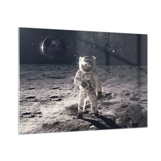 Obraz na szkle - Pozdrowienia z Księżyca - 100x70cm - Abstrakcja Człowiek Na Księżycu Astronauta - Nowoczesny foto szklany obraz do salonu do sypialni ARTTOR ARTTOR