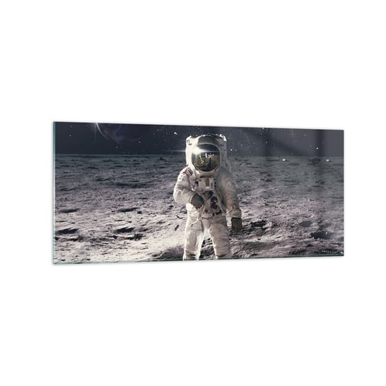Obraz na szkle - Pozdrowienia z Księżyca - 120x50cm - Abstrakcja Człowiek Na Księżycu Astronauta - Nowoczesny szklany obraz na ścianę do salonu do sypialni ARTTOR ARTTOR