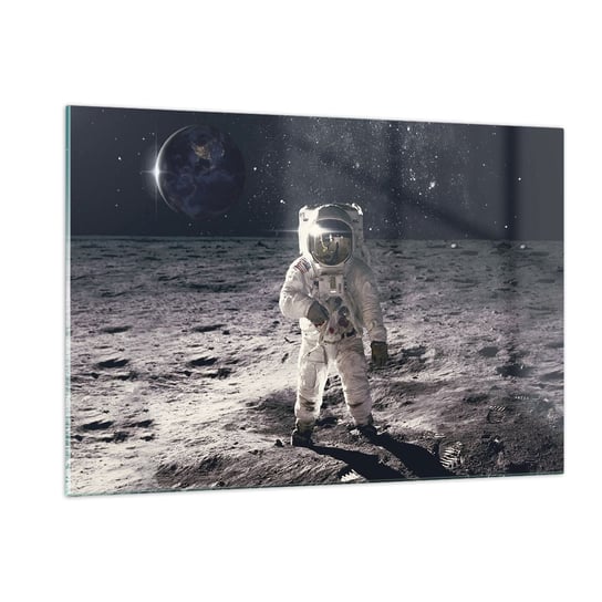 Obraz na szkle - Pozdrowienia z Księżyca - 120x80cm - Abstrakcja Człowiek Na Księżycu Astronauta - Nowoczesny szklany obraz na ścianę do salonu do sypialni ARTTOR ARTTOR