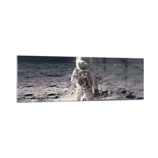 Obraz na szkle - Pozdrowienia z Księżyca - 160x50cm - Abstrakcja Człowiek Na Księżycu Astronauta - Nowoczesny foto szklany obraz do salonu do sypialni ARTTOR ARTTOR