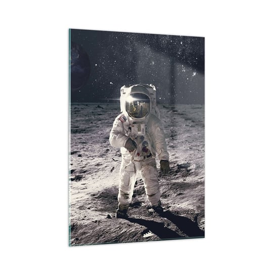 Obraz na szkle - Pozdrowienia z Księżyca - 50x70cm - Abstrakcja Człowiek Na Księżycu Astronauta - Nowoczesny szklany obraz do salonu do sypialni ARTTOR ARTTOR