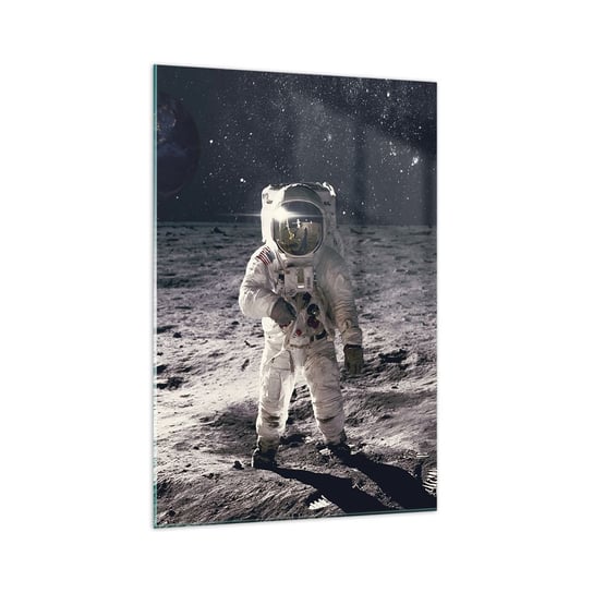 Obraz na szkle - Pozdrowienia z Księżyca - 70x100cm - Abstrakcja Człowiek Na Księżycu Astronauta - Nowoczesny foto szklany obraz do salonu do sypialni ARTTOR ARTTOR