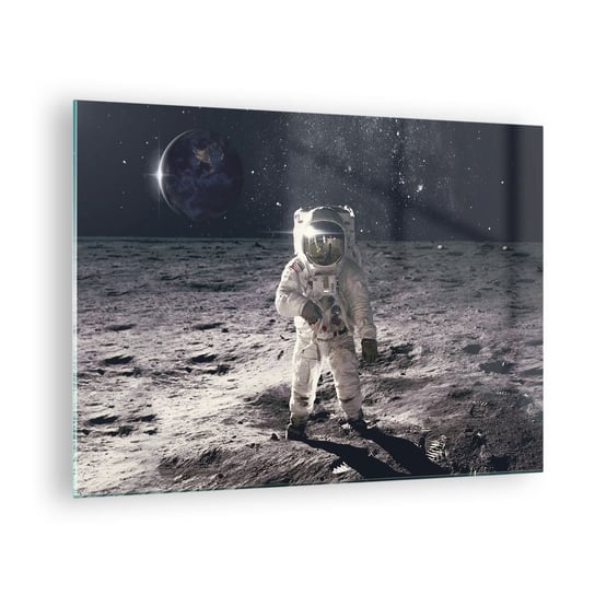 Obraz na szkle - Pozdrowienia z Księżyca - 70x50cm - Abstrakcja Człowiek Na Księżycu Astronauta - Nowoczesny szklany obraz do salonu do sypialni ARTTOR ARTTOR