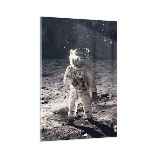 Obraz na szkle - Pozdrowienia z Księżyca - 80x120cm - Abstrakcja Człowiek Na Księżycu Astronauta - Nowoczesny szklany obraz na ścianę do salonu do sypialni ARTTOR ARTTOR