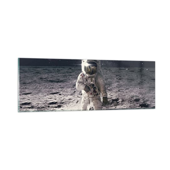 Obraz na szkle - Pozdrowienia z Księżyca - 90x30cm - Abstrakcja Człowiek Na Księżycu Astronauta - Nowoczesny szklany obraz do salonu do sypialni ARTTOR ARTTOR