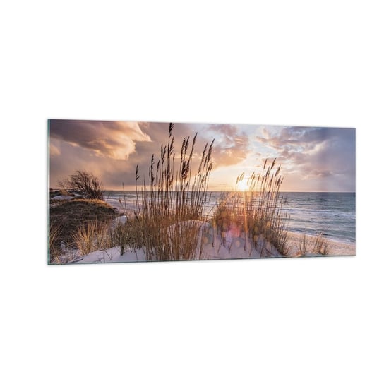 Obraz na szkle - Pożegnanie słońca i wiatru - 100x40cm - Krajobraz Morze Plaża - Nowoczesny foto szklany obraz do salonu do sypialni ARTTOR ARTTOR