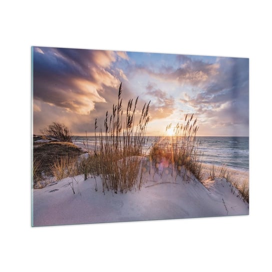 Obraz na szkle - Pożegnanie słońca i wiatru - 100x70cm - Krajobraz Morze Plaża - Nowoczesny foto szklany obraz do salonu do sypialni ARTTOR ARTTOR