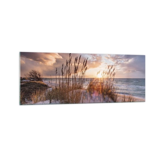 Obraz na szkle - Pożegnanie słońca i wiatru - 140x50cm - Krajobraz Morze Plaża - Nowoczesny szklany obraz do salonu do sypialni ARTTOR ARTTOR