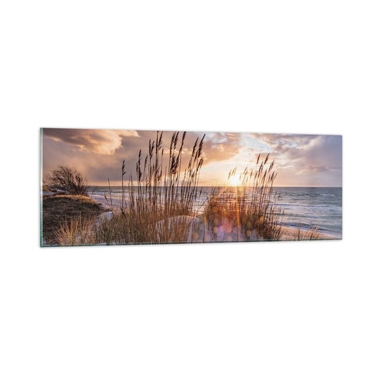 Obraz na szkle - Pożegnanie słońca i wiatru - 90x30cm - Krajobraz Morze Plaża - Nowoczesny szklany obraz do salonu do sypialni ARTTOR ARTTOR