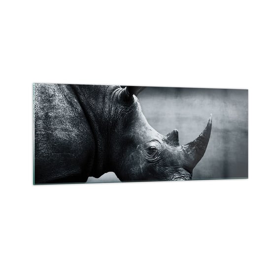 Obraz na szkle - Prawy profil - 100x40cm - Nosorożec Czarno-Biały Zwierzęta - Nowoczesny foto szklany obraz do salonu do sypialni ARTTOR ARTTOR