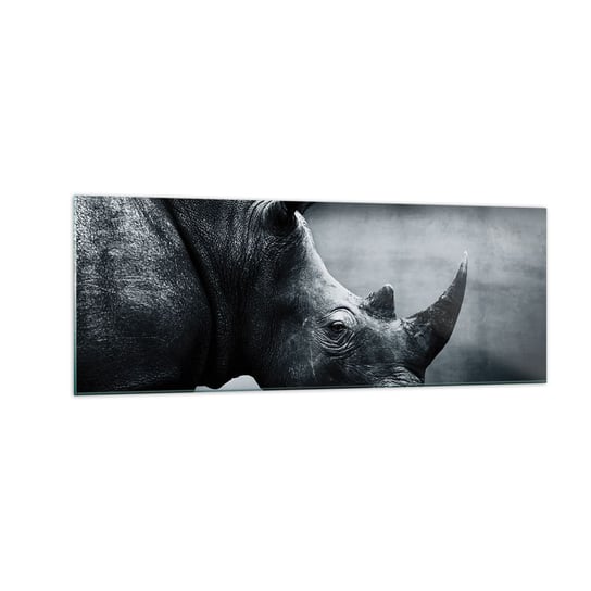 Obraz na szkle - Prawy profil - 140x50cm - Nosorożec Czarno-Biały Zwierzęta - Nowoczesny szklany obraz do salonu do sypialni ARTTOR ARTTOR