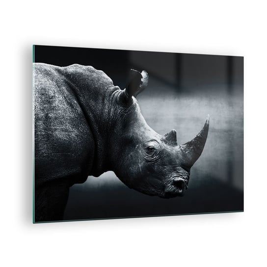 Obraz na szkle - Prawy profil - 70x50cm - Nosorożec Czarno-Biały Zwierzęta - Nowoczesny szklany obraz do salonu do sypialni ARTTOR ARTTOR