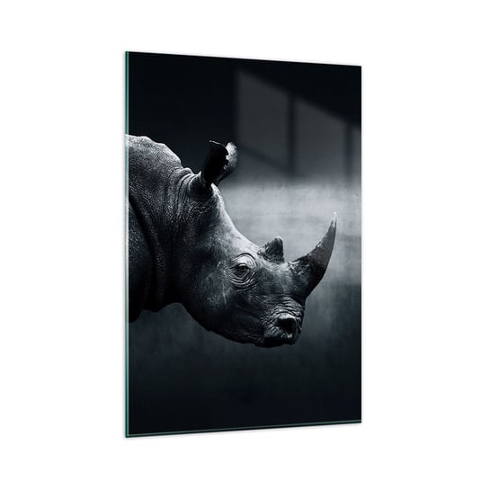 Obraz na szkle - Prawy profil - 80x120cm - Nosorożec Czarno-Biały Zwierzęta - Nowoczesny szklany obraz na ścianę do salonu do sypialni ARTTOR ARTTOR
