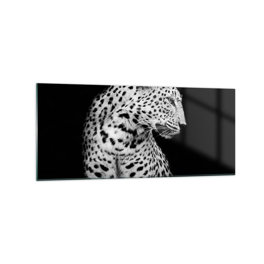 Obraz na szkle - Prawy profil doskonały! - 120x50cm - Zwierzęta Lampart Czarno-Biały - Nowoczesny szklany obraz na ścianę do salonu do sypialni ARTTOR ARTTOR