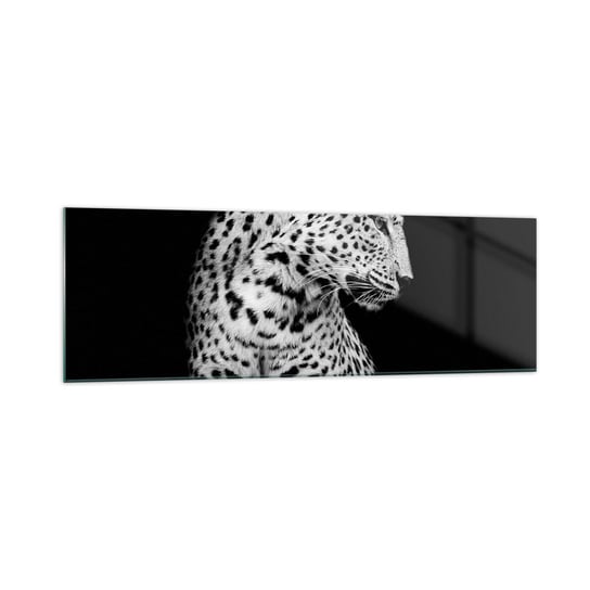 Obraz na szkle - Prawy profil doskonały! - 160x50cm - Zwierzęta Lampart Czarno-Biały - Nowoczesny foto szklany obraz do salonu do sypialni ARTTOR ARTTOR
