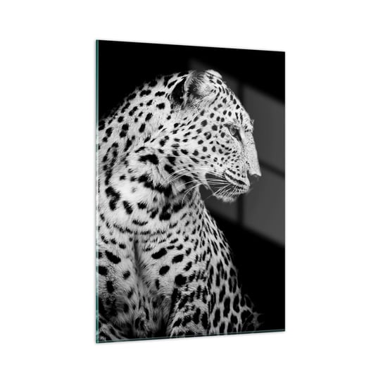Obraz na szkle - Prawy profil doskonały! - 50x70cm - Zwierzęta Lampart Czarno-Biały - Nowoczesny szklany obraz do salonu do sypialni ARTTOR ARTTOR