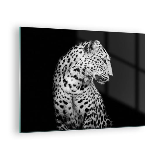 Obraz na szkle - Prawy profil doskonały! - 70x50cm - Zwierzęta Lampart Czarno-Biały - Nowoczesny szklany obraz do salonu do sypialni ARTTOR ARTTOR