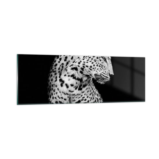 Obraz na szkle - Prawy profil doskonały! - 90x30cm - Zwierzęta Lampart Czarno-Biały - Nowoczesny szklany obraz do salonu do sypialni ARTTOR ARTTOR