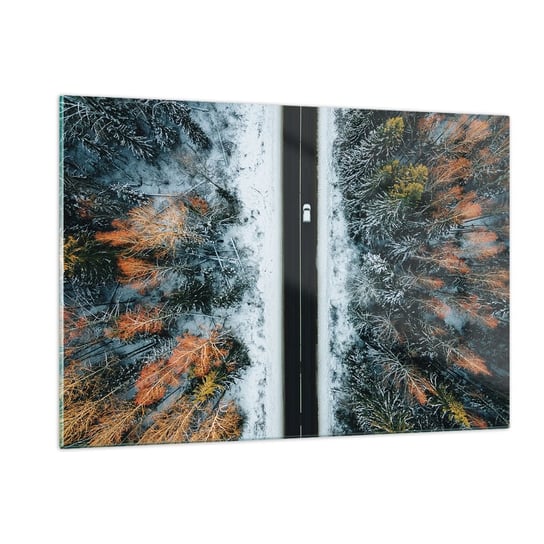 Obraz na szkle - Przeciąć zimowy las - 120x80cm - Krajobraz Las Zima - Nowoczesny szklany obraz na ścianę do salonu do sypialni ARTTOR ARTTOR