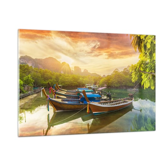 Obraz na szkle - Przed pracowitym dniem - 120x80cm - Krajobraz Tajlandia Morze - Nowoczesny szklany obraz na ścianę do salonu do sypialni ARTTOR ARTTOR