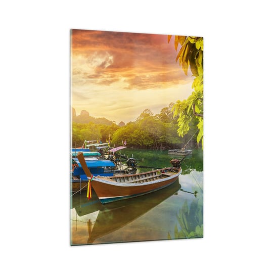 Obraz na szkle - Przed pracowitym dniem - 80x120cm - Krajobraz Tajlandia Morze - Nowoczesny szklany obraz na ścianę do salonu do sypialni ARTTOR ARTTOR