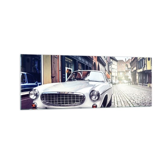Obraz na szkle - Przeszłość to dziś - 140x50 cm - Obraz nowoczesny - Samochód Vintage, Miasto, Francja, Uliczka, Motoryzacja - GAB140x50-3677 ARTTOR