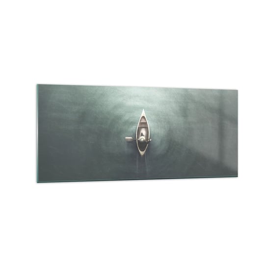 Obraz na szkle - Przez księżycowe jezioro - 120x50cm - Spokój Jezioro Kajak - Nowoczesny szklany obraz na ścianę do salonu do sypialni ARTTOR ARTTOR