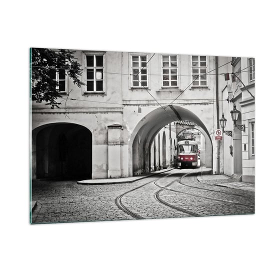 Obraz na szkle - Przez miejski labirynt - 120x80cm - Miasto Tramwaj Praga - Nowoczesny szklany obraz na ścianę do salonu do sypialni ARTTOR ARTTOR