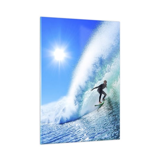 Obraz na szkle - Przez wielki błękit - 50x70cm - Sport Surfer Morze - Nowoczesny szklany obraz do salonu do sypialni ARTTOR ARTTOR