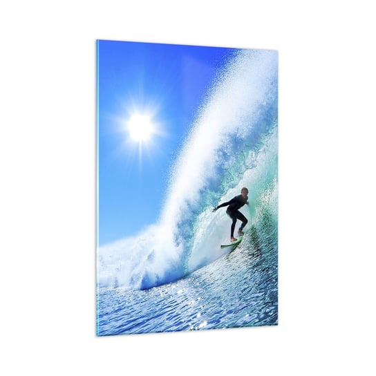 Obraz na szkle - Przez wielki błękit - 80x120cm - Sport Surfer Morze - Nowoczesny szklany obraz na ścianę do salonu do sypialni ARTTOR ARTTOR